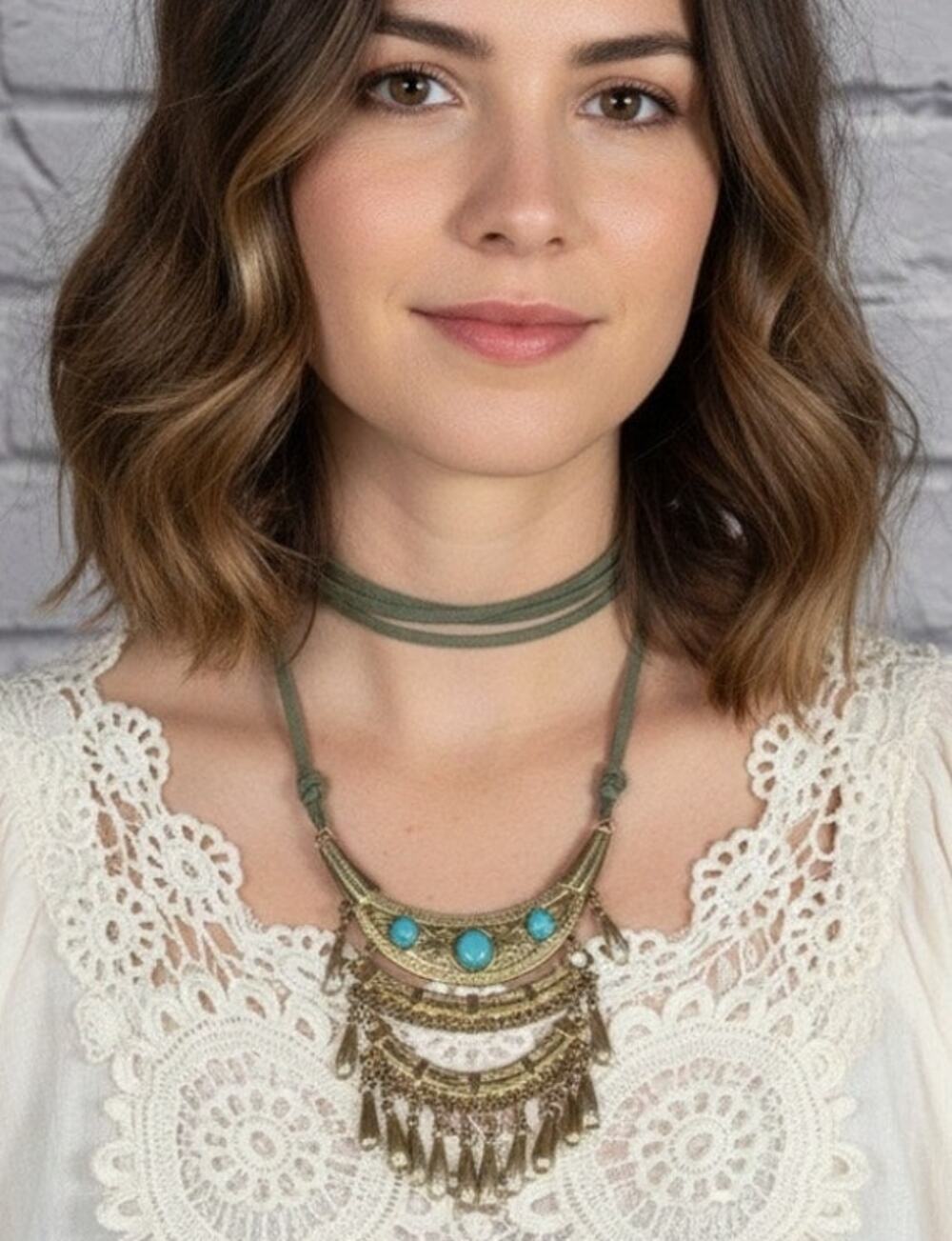 Handmade Upcycled Tibetan Style Wrap Necklace with Suede Lace